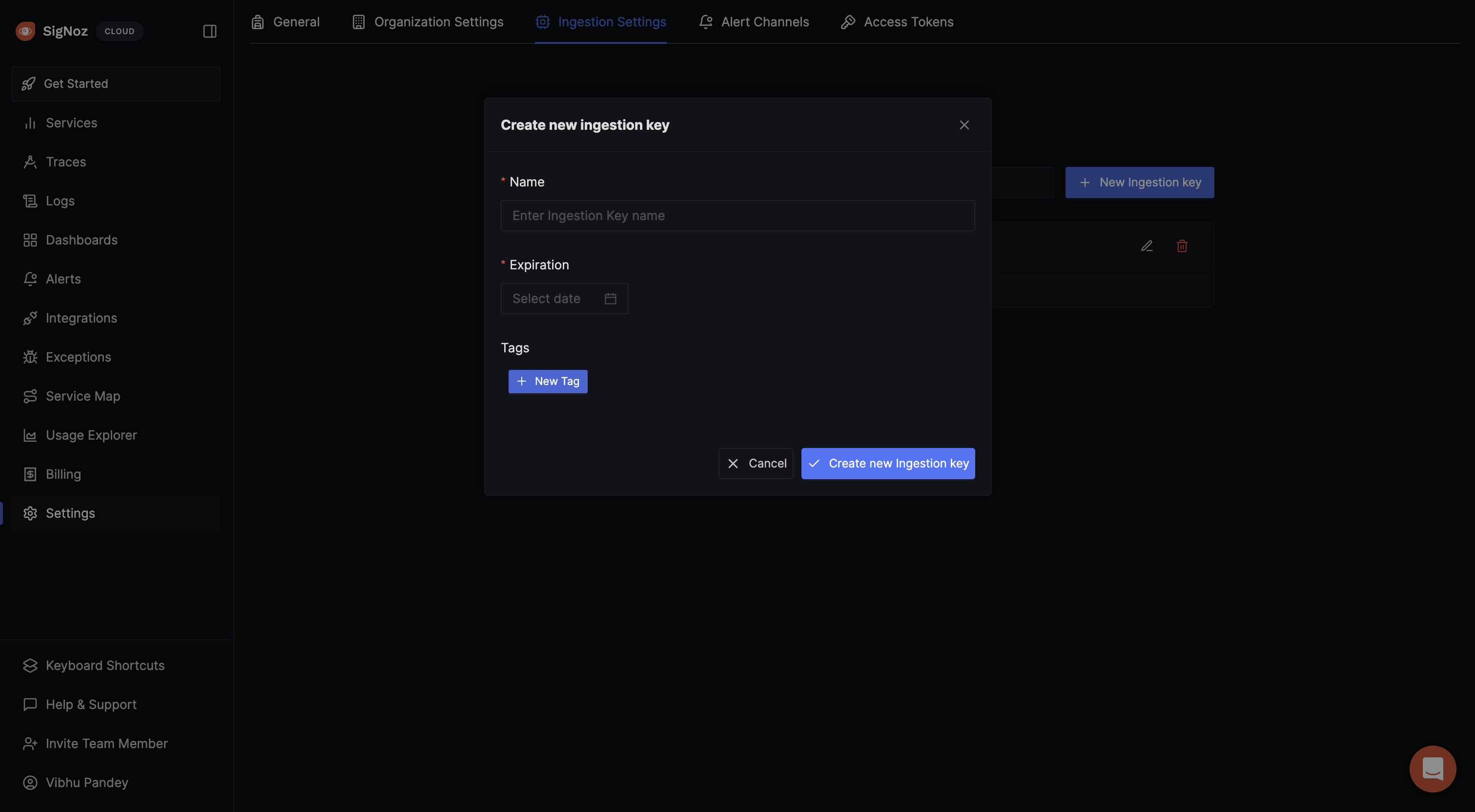 SigNoz Ingestion Key